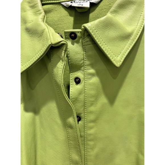 Peter Nygard Collection Lime Green Leather Front Knit Back Sleeves Jacket Large - Picture 2 of 8